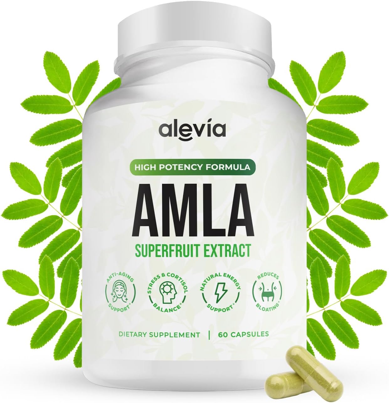 Alevia Organic Amla Capsules 1000mg – Indian Gooseberry Amla Fruit Supplement – Organic Amla Powder Organic for Antioxidant, Energy & Digestive Support – Ayurvedic Wellness Formula – 60 Capsules