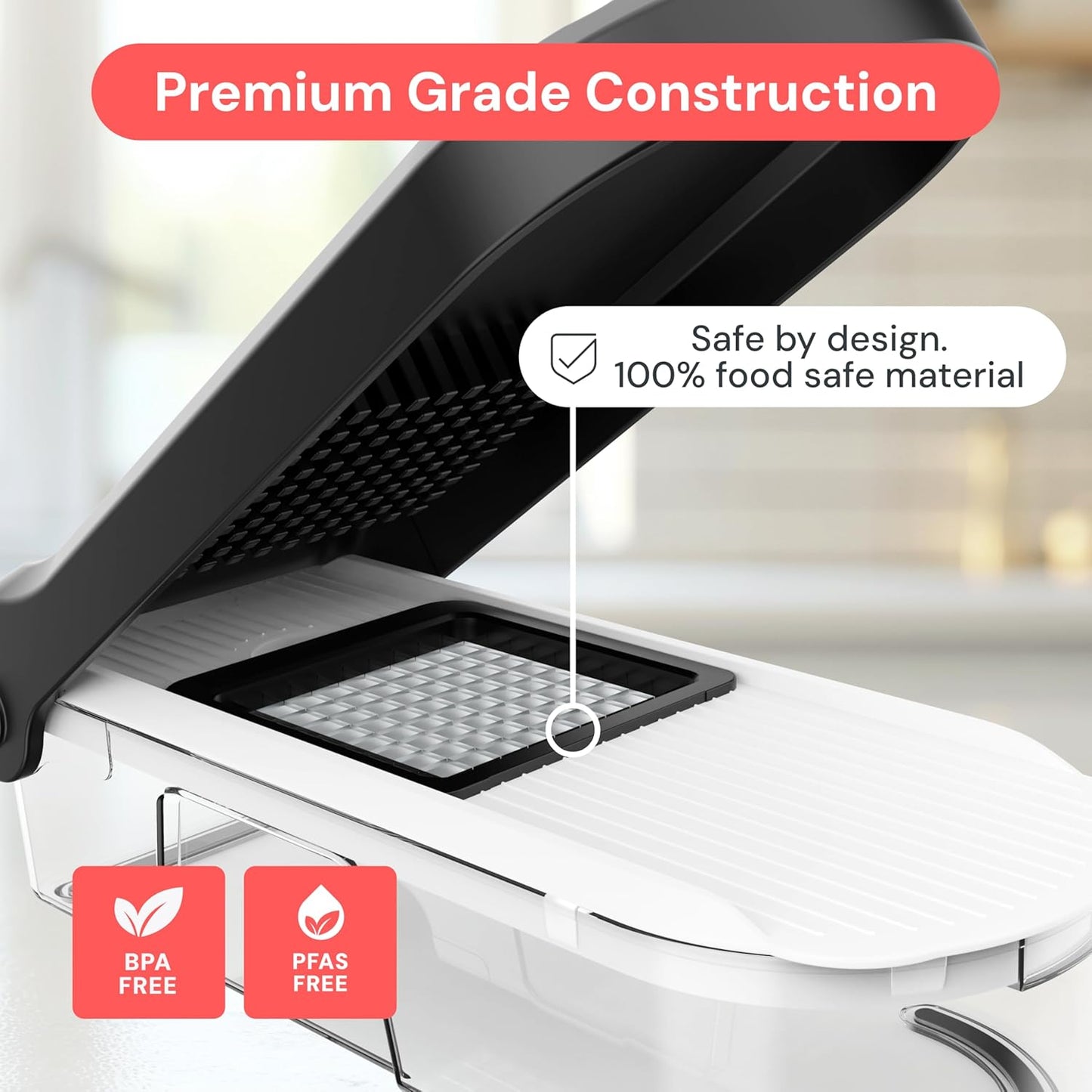 Fullstar Pro Core Vegetable Chopper & Mandoline Slicer, Meal Prep Essential | 6 in 1 Veggie Slicer, Onion & Fruit Slicer with Julienne, Grater & Dicer Stainless Steel Blades + Container (White)