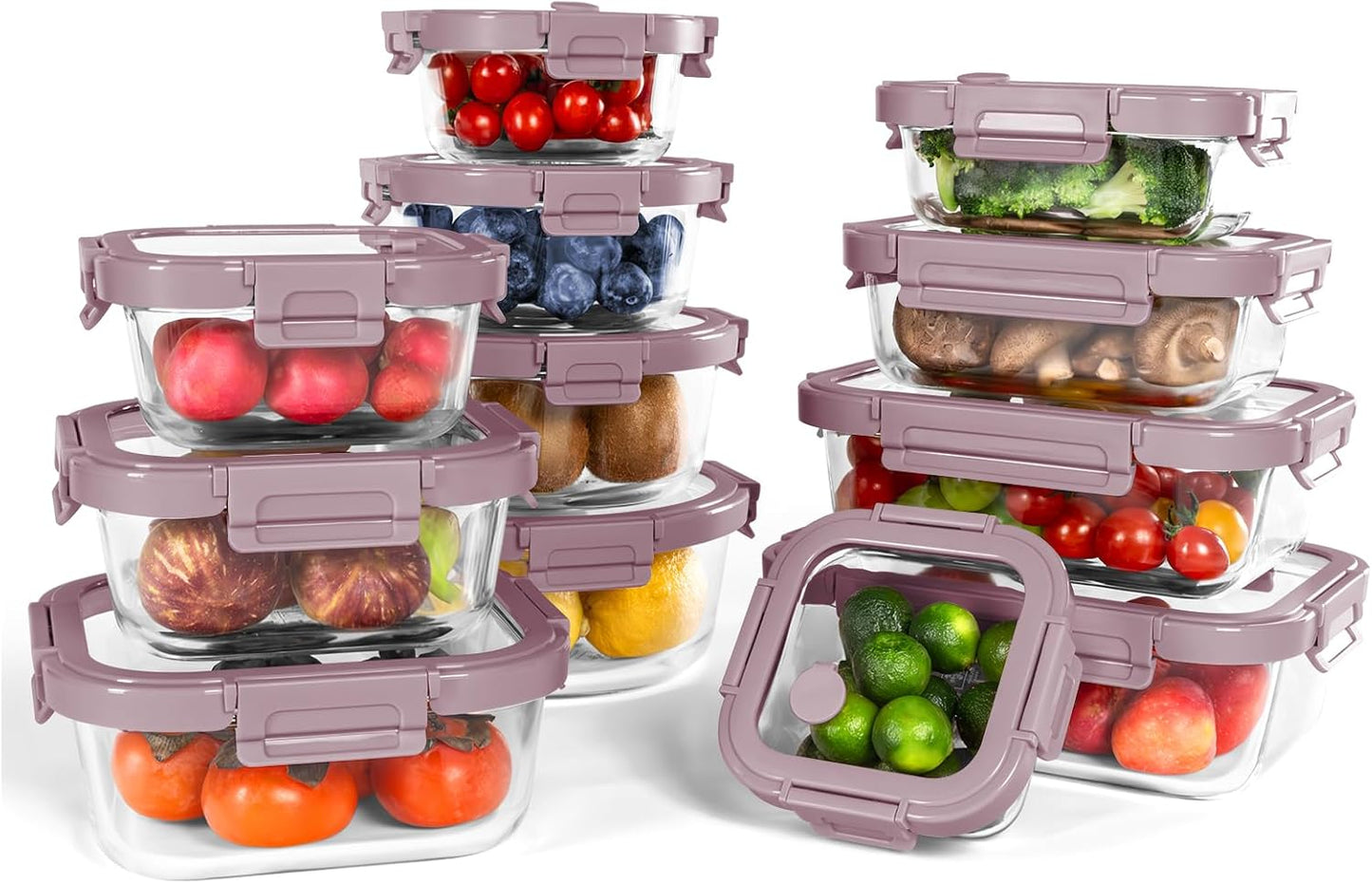 10-Pack Glass Food Storage Containers with Tempered Glass Lids – Borosilicate, Airtight, Oven-Safe (-4°F~950°F), BPA-Free, 4.4 & 1.6 Cup, Leak-Proof, Dishwasher Safe (Gray)