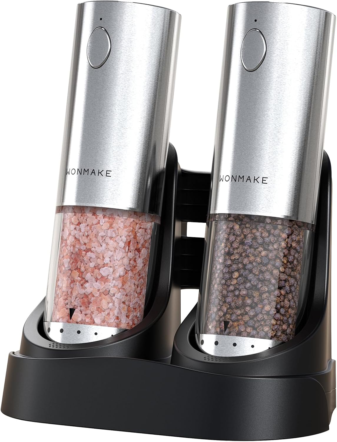 Electric Salt and Pepper Grinder Set - Automatic Refillable Salt and Pepper Grinders with Charging Base & LED Light, Adjustable Coarseness, One-handed Easy Operation, Ideal Kitchen Gadget