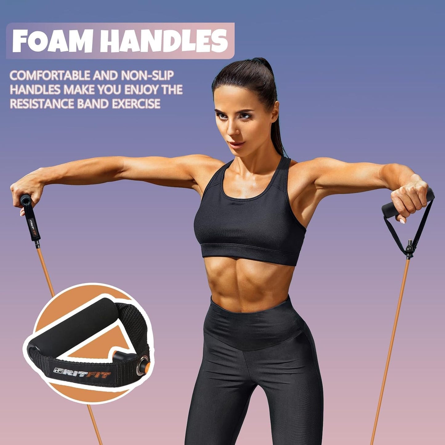 RitFit Single Resistance Exercise Band with Foam Handles - Ideal for Therapy, Strength Training