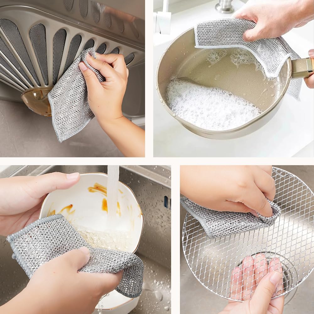 GLOCALL Multipurpose Wire Dishwashing Rags for Wet and Dry, 2024 New Non-Scratch Wire Dishcloth Scrubbing Wire Dishwashing Rag, Reusable Metal Wire Dishwashing Cloth for Home Kitchen Cooktop (20)