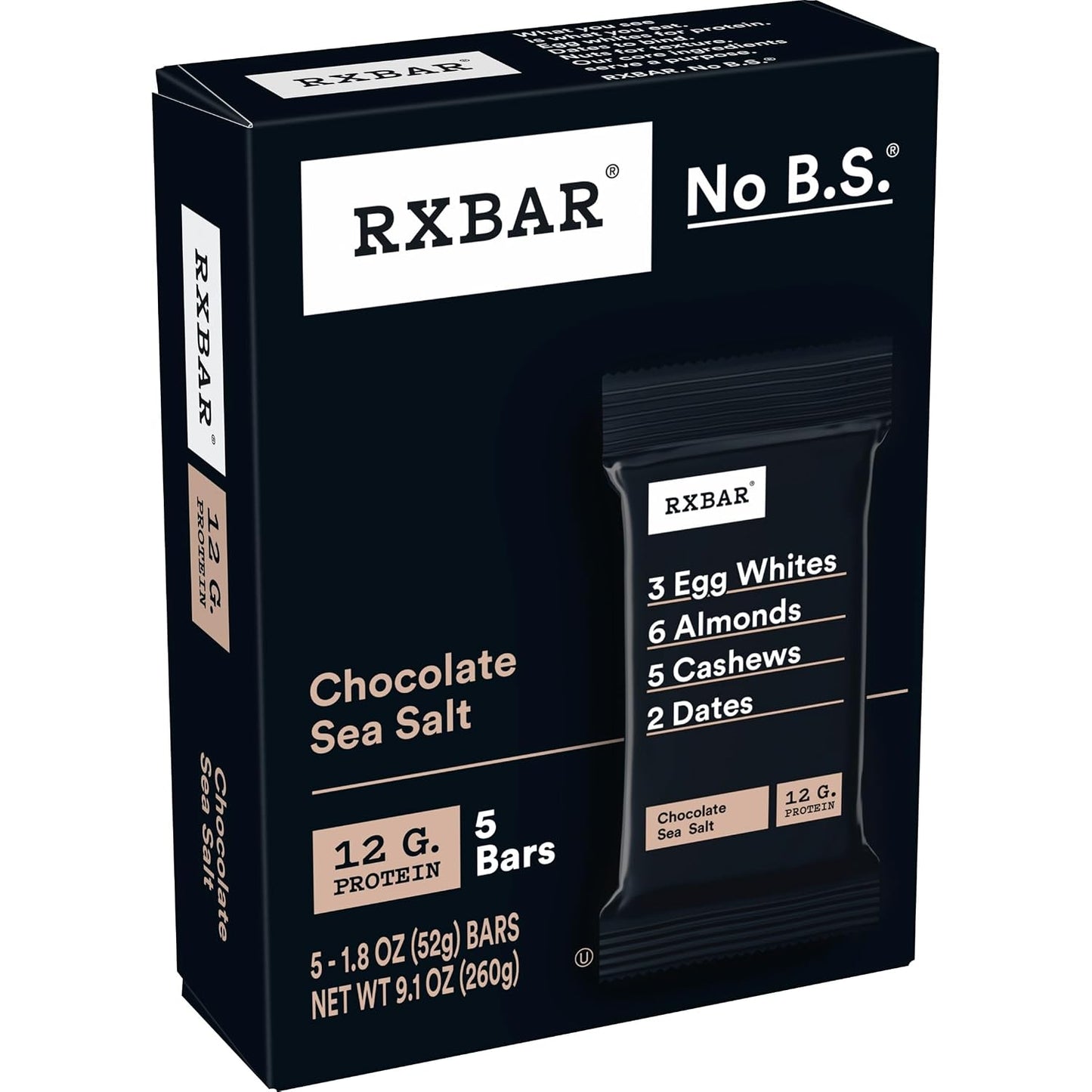 Chocolate Sea Salt RXBAR Protein Bars, 12g Protein, Gluten Free Snacks, 6 Boxes, 30 Bars