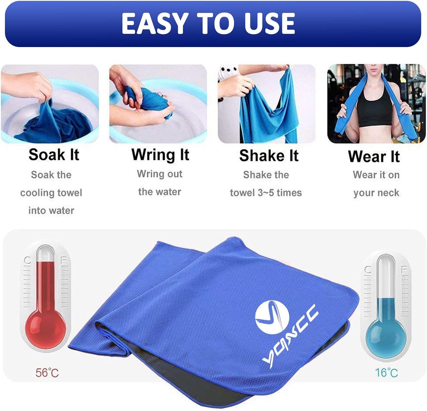 YQXCC Cooling Towels | 4 Pack 47"x12" | Instant Chilling for Workout, Sports & More