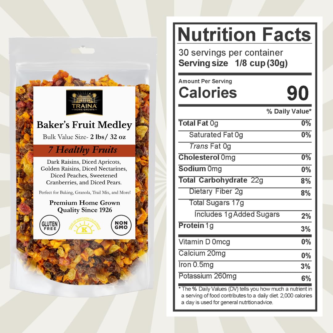 Traina Home Grown Dried Fruit Medley, 2 lbs, Resealable Pouch