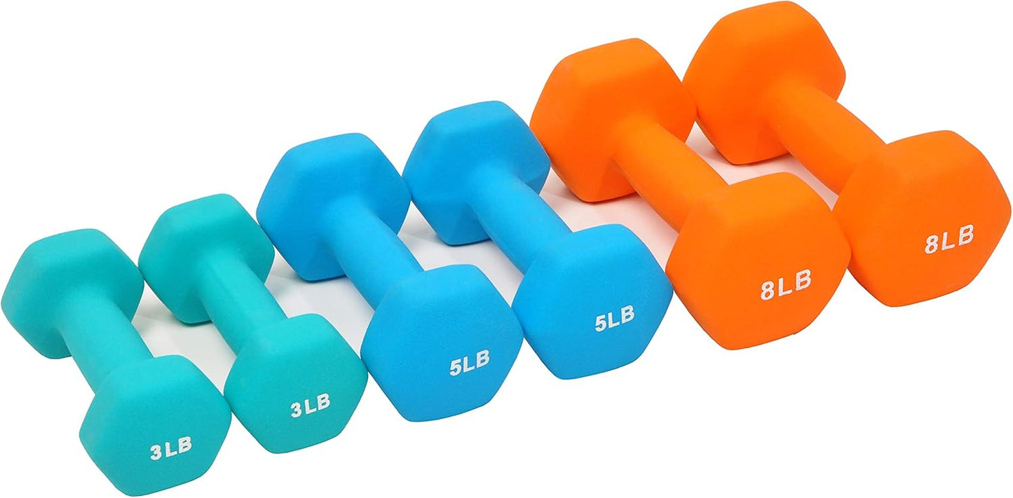 Fitvids Neoprene Dumbbell Hand Weights Set with Rack: 3/5/8 Pounds