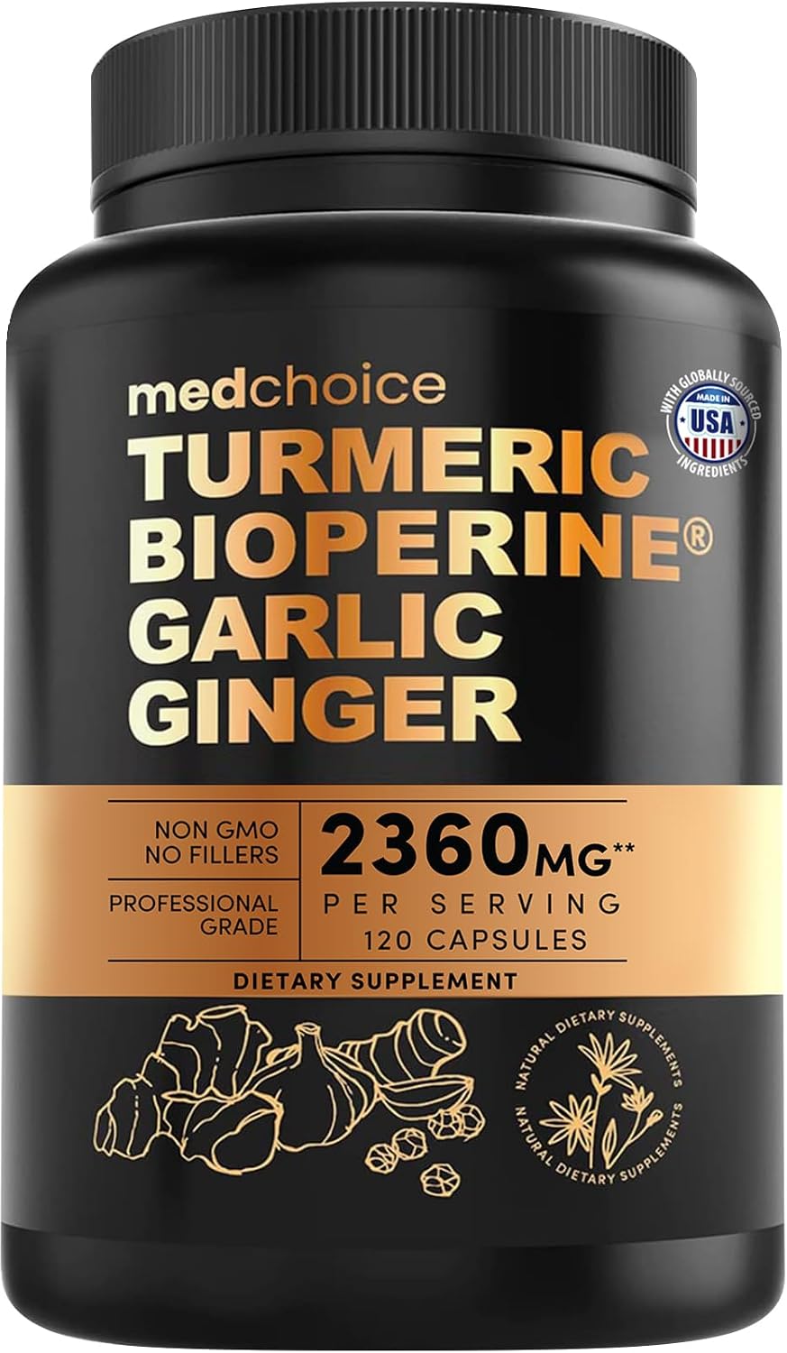 4-in-1 Turmeric Joint Support Supplements with Garlic and BioPerine - 2360 mg High Potency Herbal Blend for Mobility, Everyday Flexibility, Digestive Comfort, and Active Aging Support (120ct)