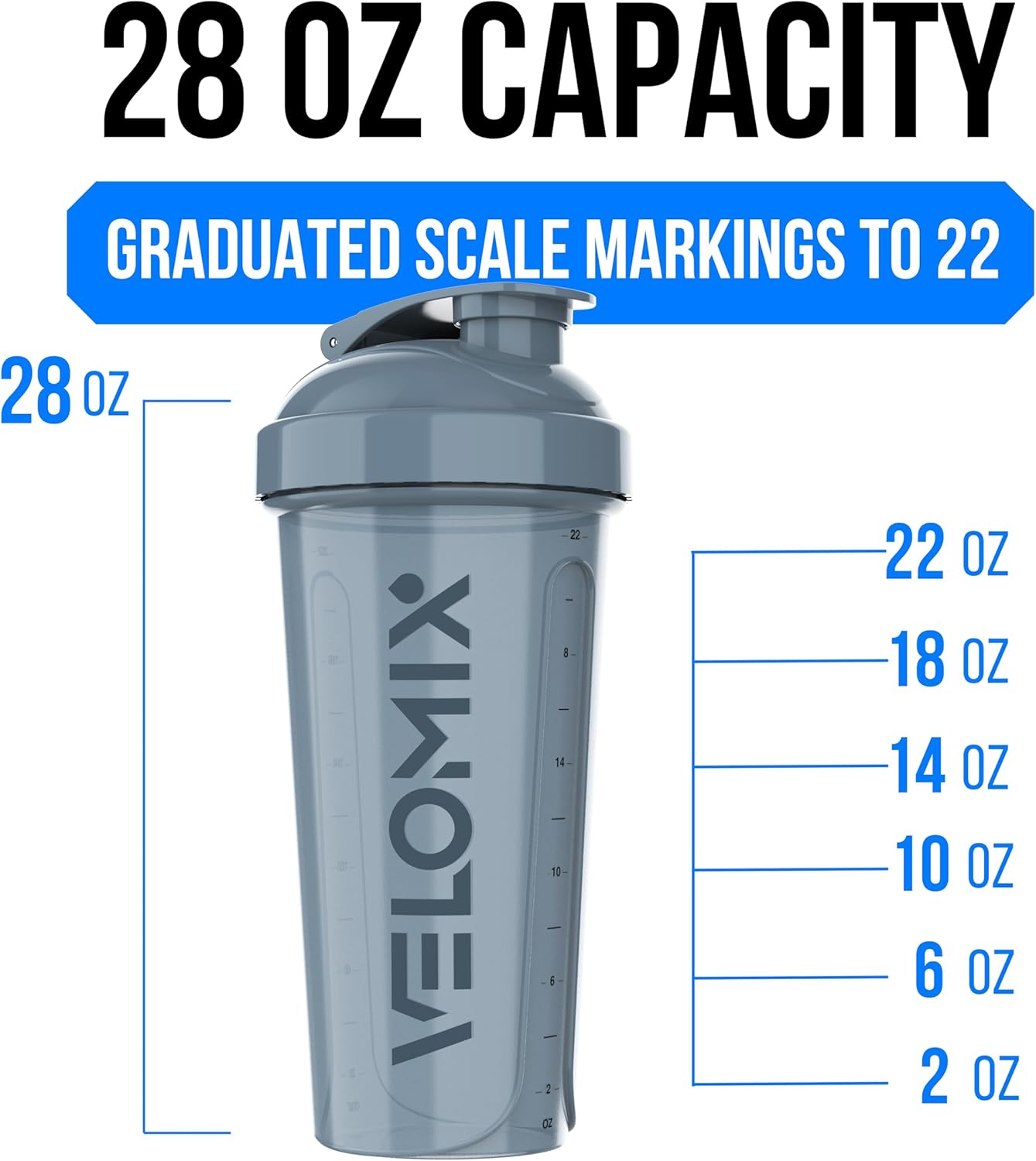 VELOMIX 28 Oz Protein Shaker Bottle, 4-Pack, Leak-Proof, Dishwasher Safe