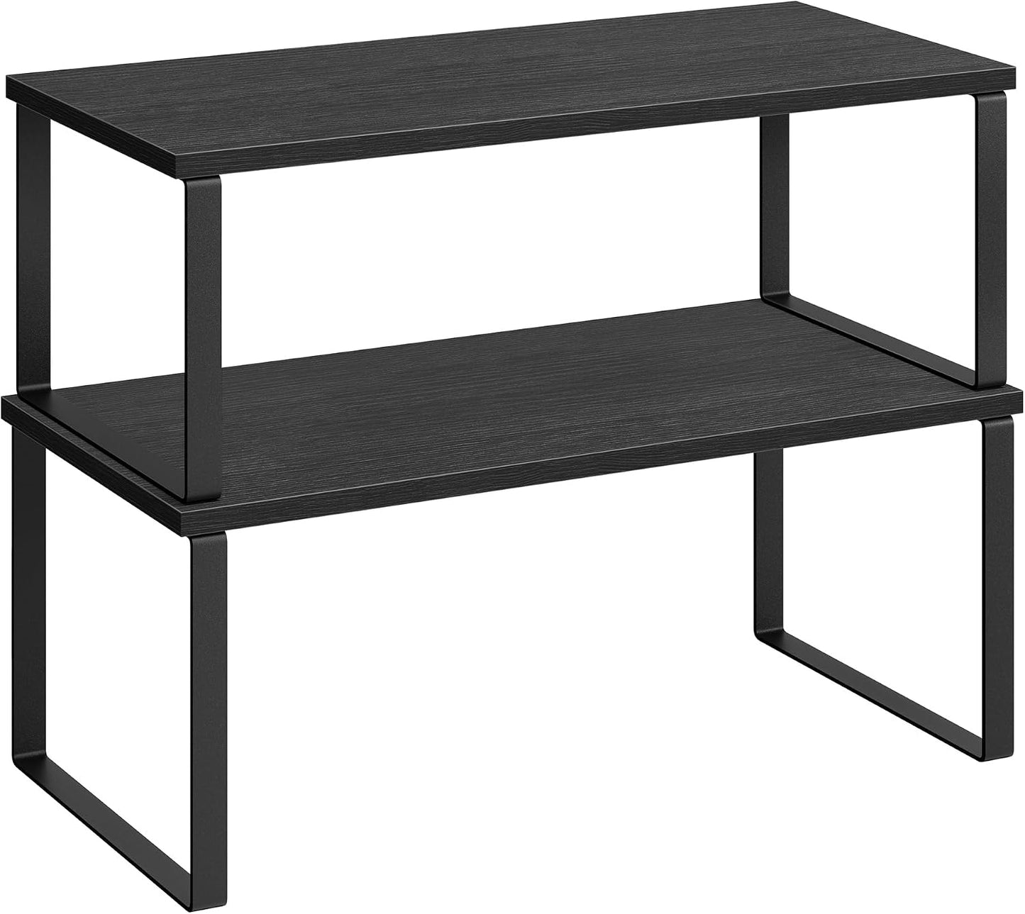 SONGMICS Cabinet Organizer Shelf, Set of 2 Kitchen Counter Shelves, Kitchen Storage, Spice Rack, Stackable, Expandable, Metal and Engineered Wood, 11.7 Inches, Ink Black and Natural Beige UKCS02NB