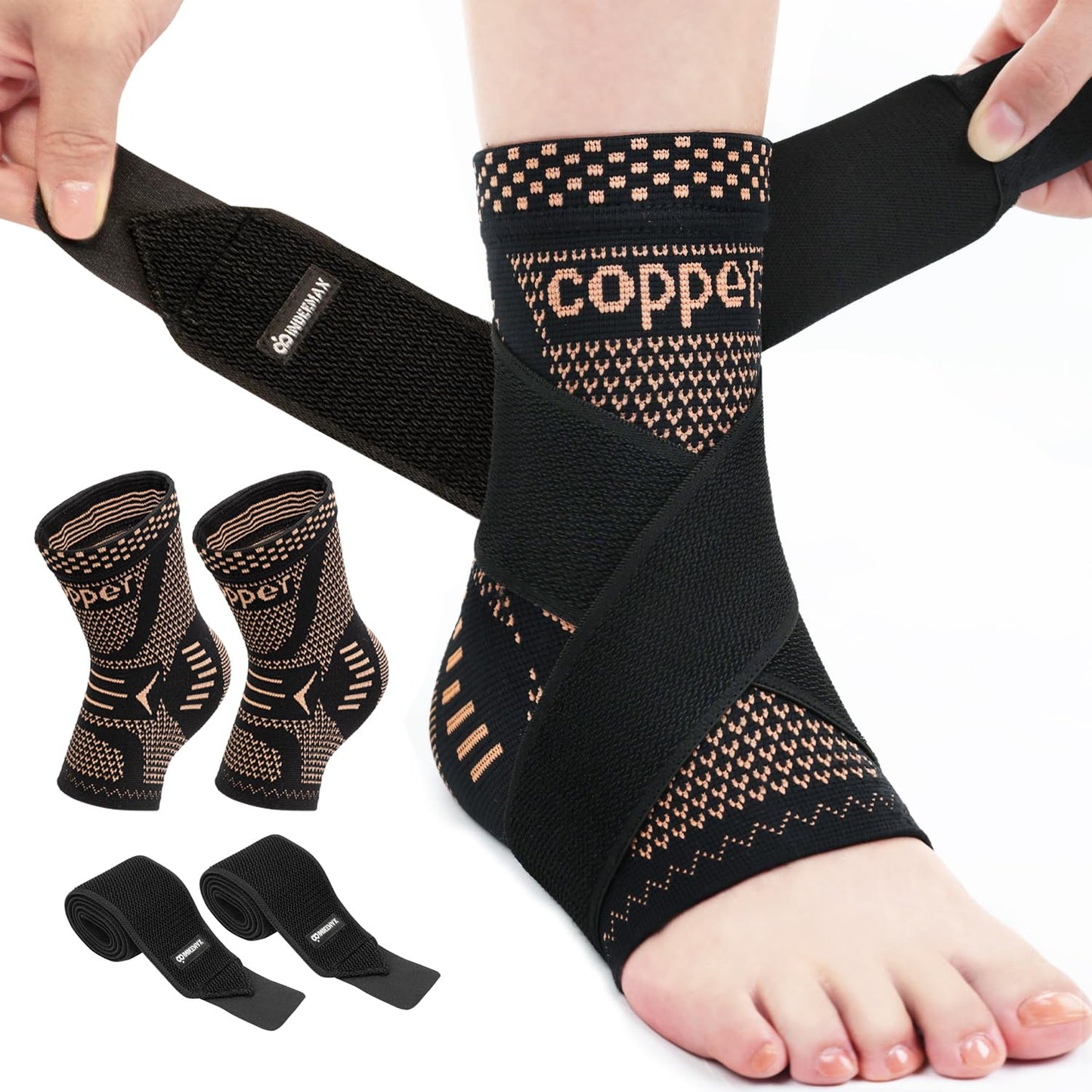 INDEEMAX Copper Infused Ankle Brace for Women and Men, Ankle Compression Sleeve Support