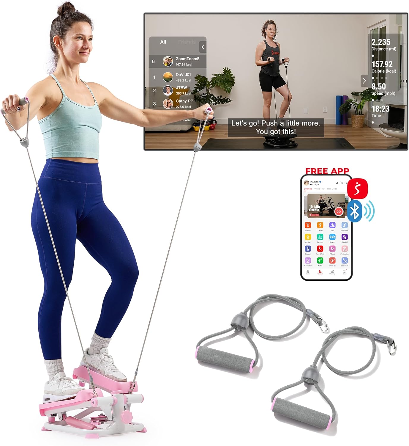 Sunny Health & Fitness Mini Stepper, 300 lb Capacity, Resistance Bands