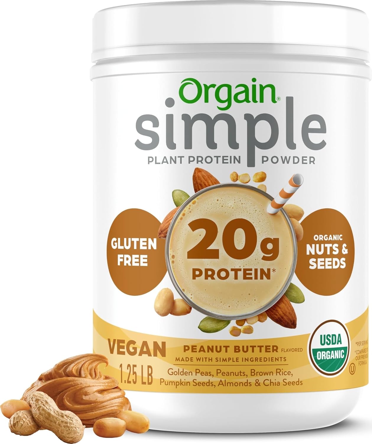 Orgain Organic Simple Vegan Protein Powder, Chocolate - 20g Plant Based Protein, Made with less Ingredients, No Artificial Sweeteners, Gluten Free, No Dairy or Lactose, 1.25 lb (Packaging May Vary)