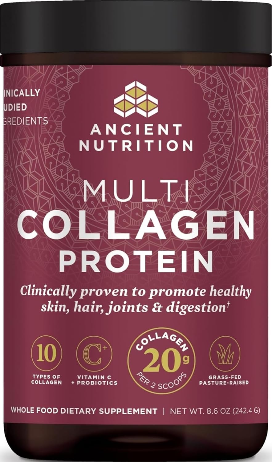 Ancient Nutrition Collagen Peptides Powder, Multi Collagen Protein, Women & Men, Vitamin C, Probiotics, Hydrolyzed Collagen, Supports Skin, Joints, Gut Health, Chocolate, 24 Servings