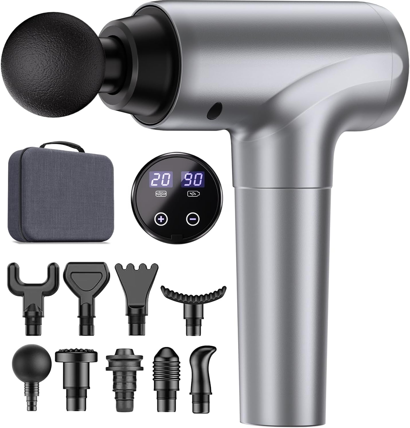 cotsoco deep tissue massage gun with 9 attachment heads and 20 speeds