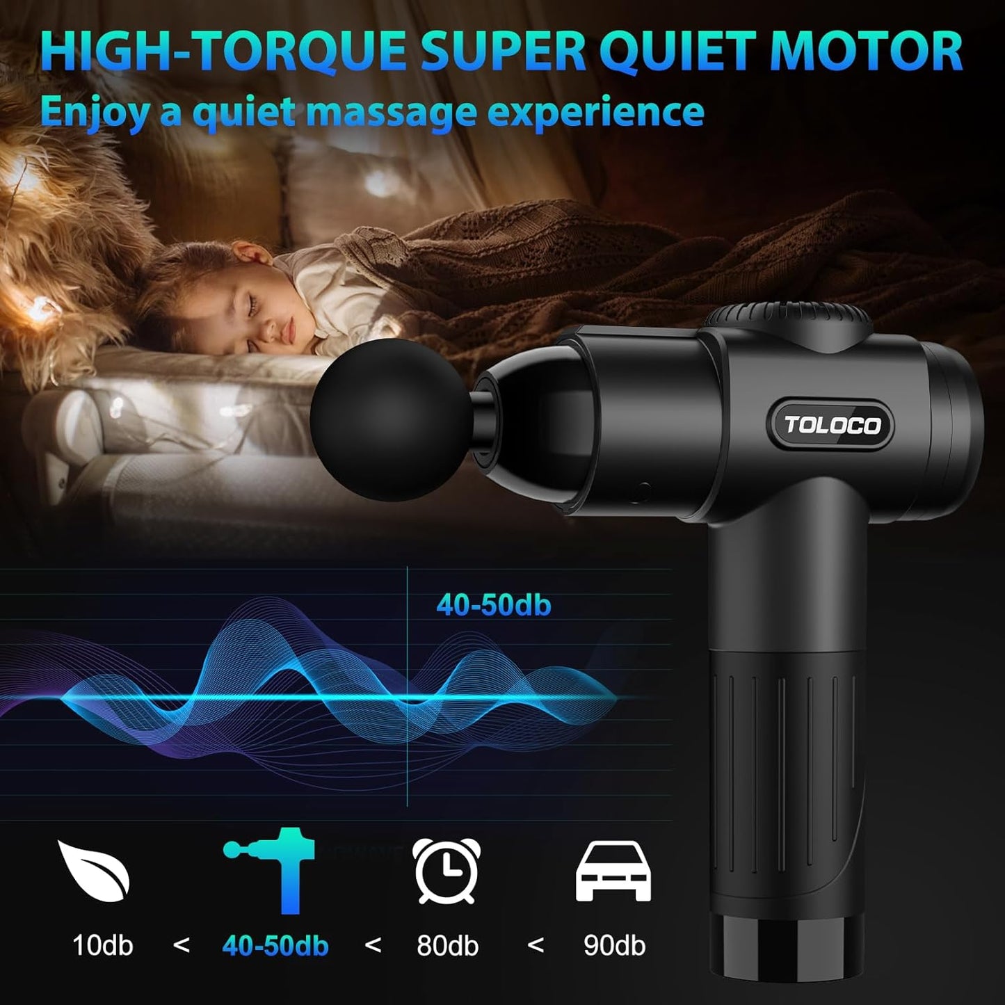 TOLOCO Massage Gun, Deep Tissue Back Massage, 10 Heads, Quiet Motor