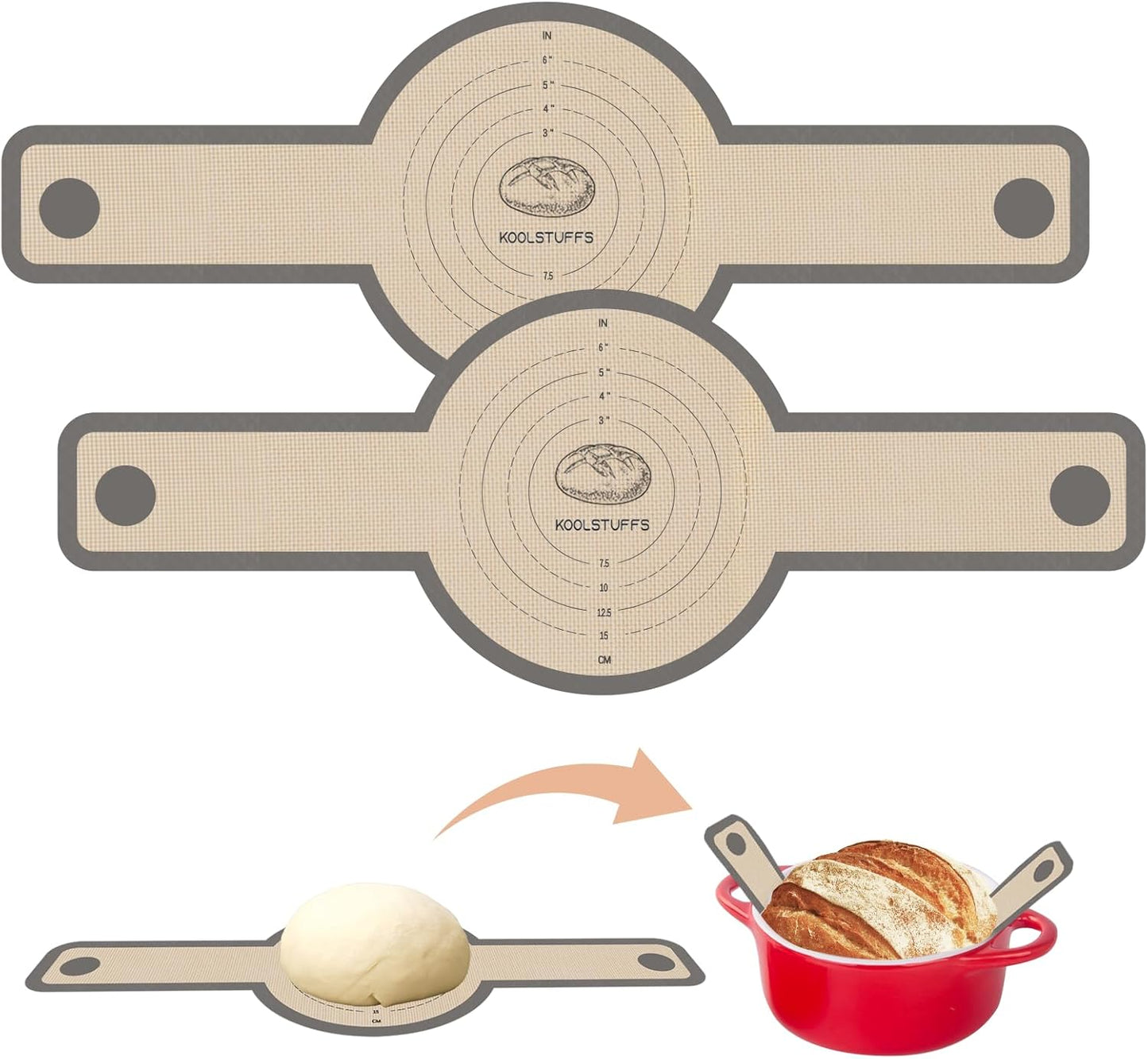 Koolstuffs Silicone Bread Sling for Dutch Oven, Nonstick & Reusable, 2 Pack | Non-Stick & Easy Clean, Reusable Sourdough Mat, Sourdough Bread Baking Supplies, Tools & Accessories