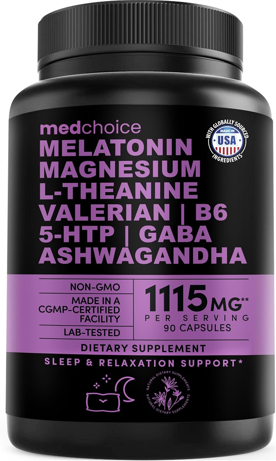 12-in-1 Melatonin Sleep Capsules - Natural Sleep Aids for Adults with Melatonin 5mg and Magnesium Glycinate 500mg, Sleep Aid with Ashwagandha, L Theanine, Valerian Root, GABA, 5-HTP (90ct, Pack of 1)