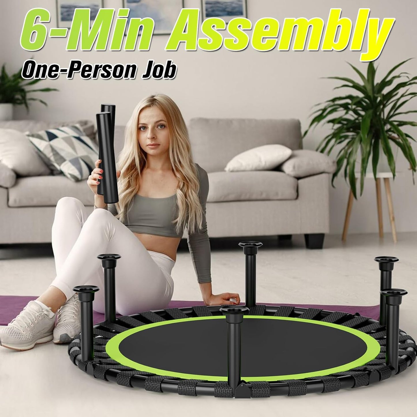 ZCMHAXJ 36/40/48" Foldable Mini Trampoline, 440lbs Capacity, Indoor Fitness Workout Equipment