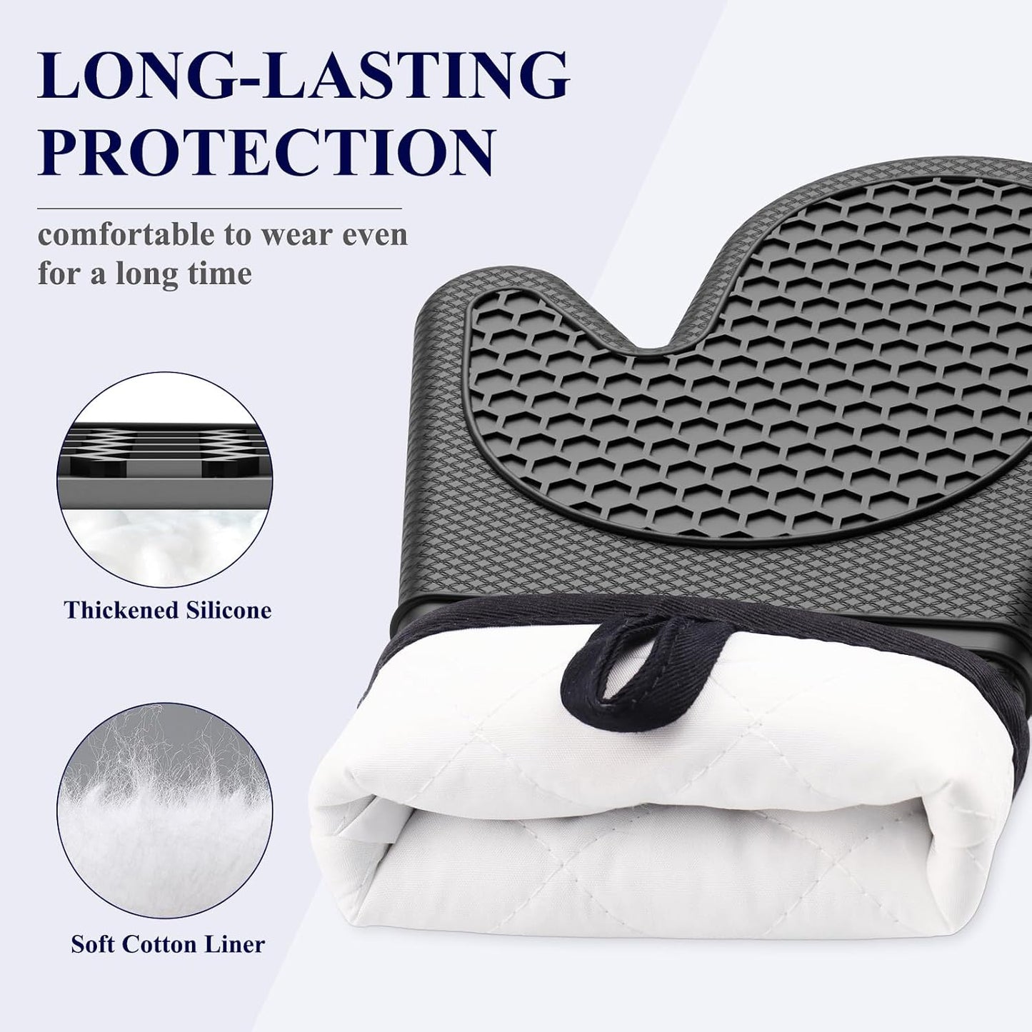 Kitsure Silicone Oven Mitts, Kitchen Gadgets, Apartment Essentials | 2 Pack Oven Gloves with Soft Lining, Non-Slip and Heat Resistant, Great Gift for Cooking, Baking