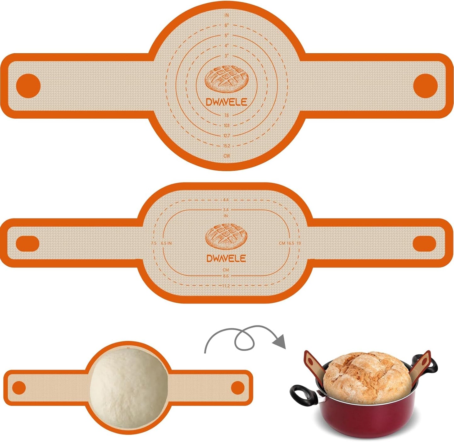 Silicone Bread Sling for Dutch Oven, Non-Stick & Easy to Clean Baking Mat Set, 2 Pcs Reusable Bread Sling for Sourdough Tools & Accessories