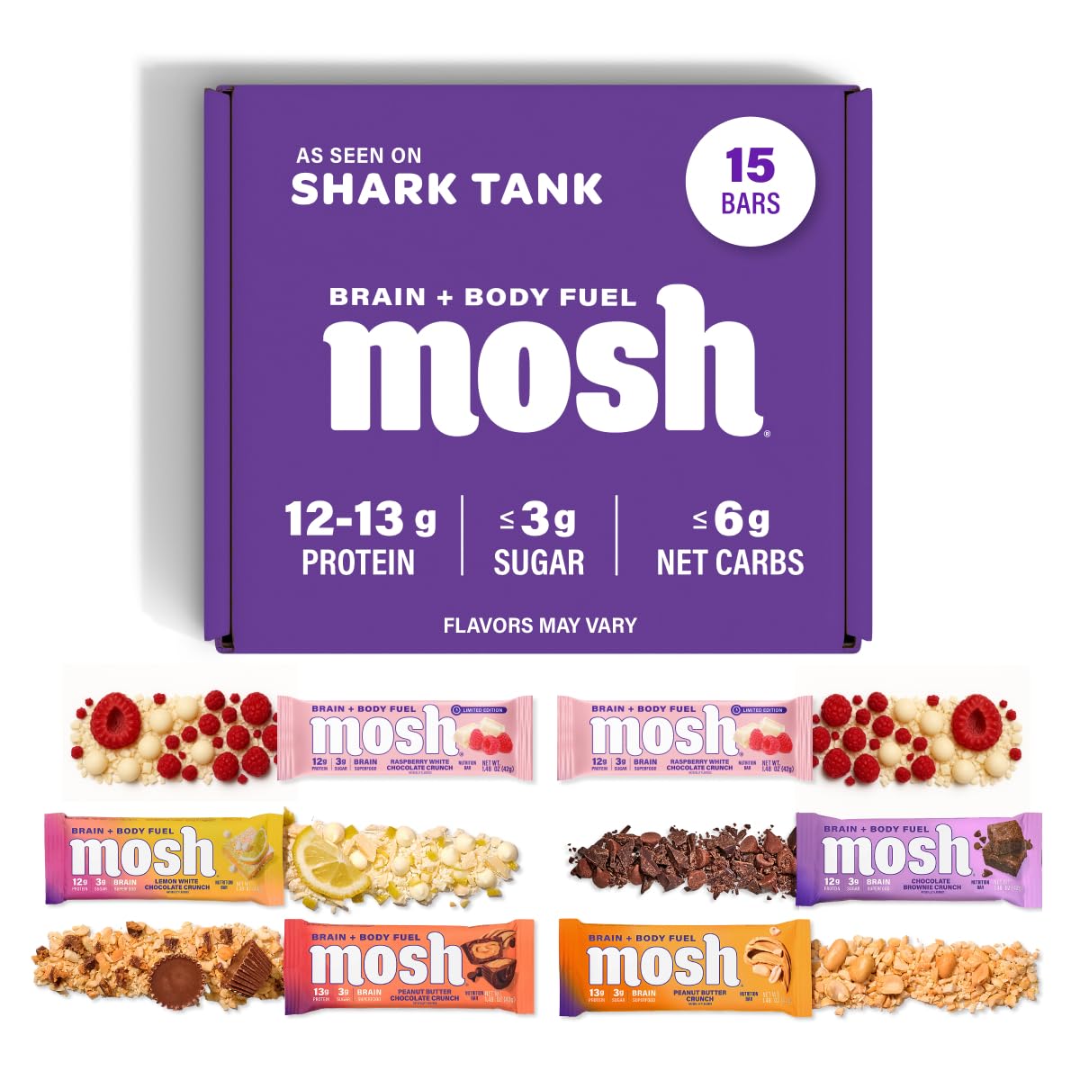 MOSH Variety Pack Keto Protein Bars, High Fiber, Low Carb, Gluten Free, High Protein, 6 Count