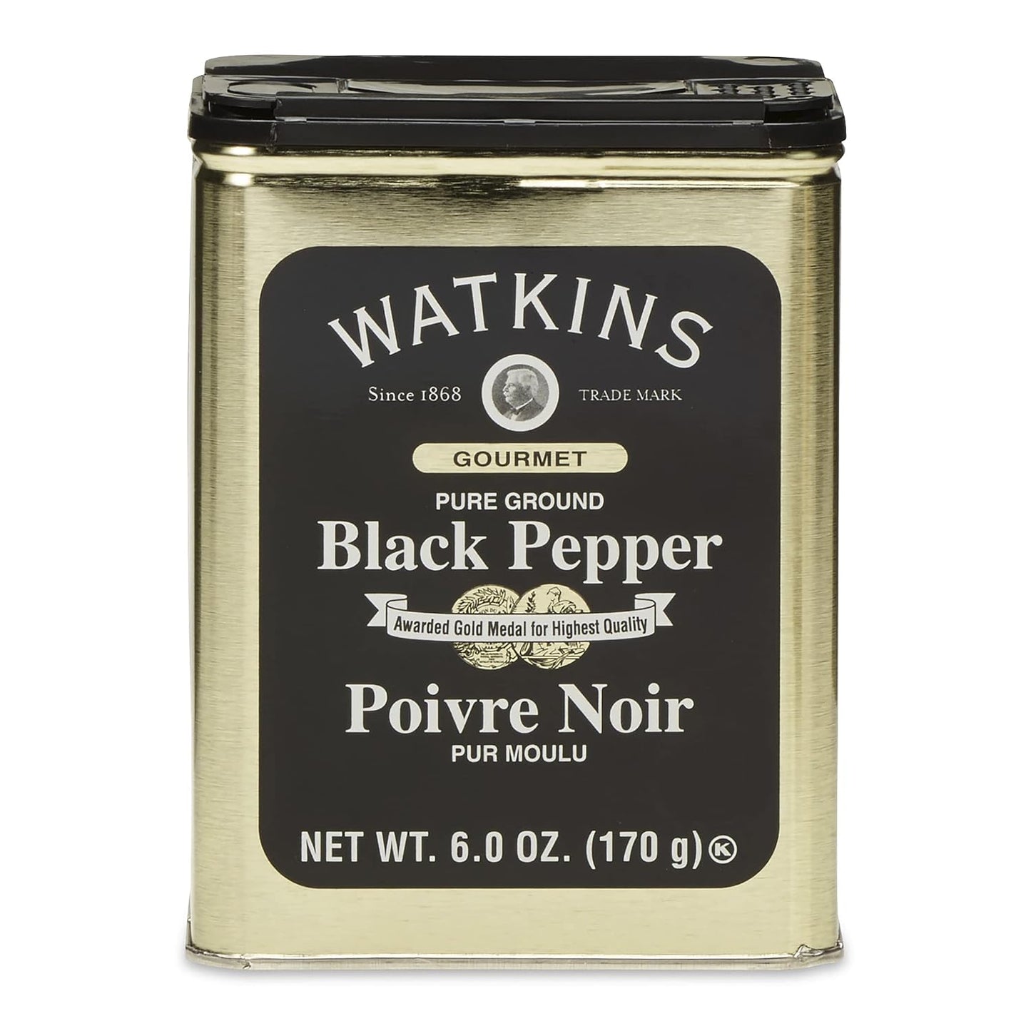 Watkins Pure Ground Black Pepper, 6 oz. Tin, Non-Gmo, Gluten-Free, Kosher, Handcrafted in USA