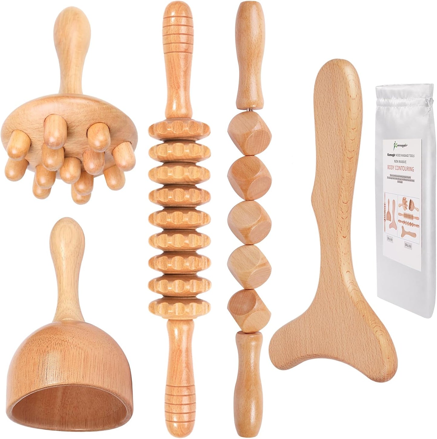 Komogir Wood Therapy Massage Tools 5-in-1 Lymphatic Drainage Massager Kit