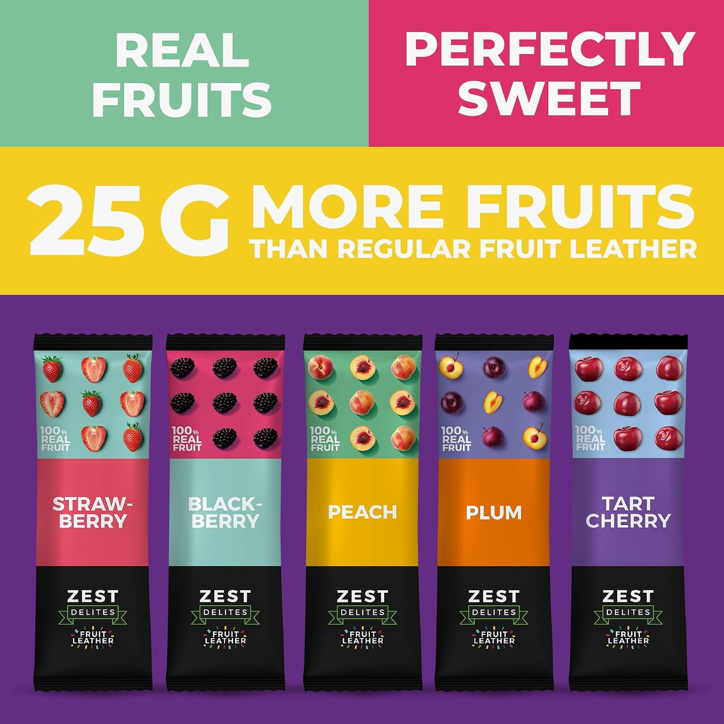 Fruit Snacks by Zest Delites, Vegan Apple-Based Strips, 50 Pieces, 0.88 oz Each
