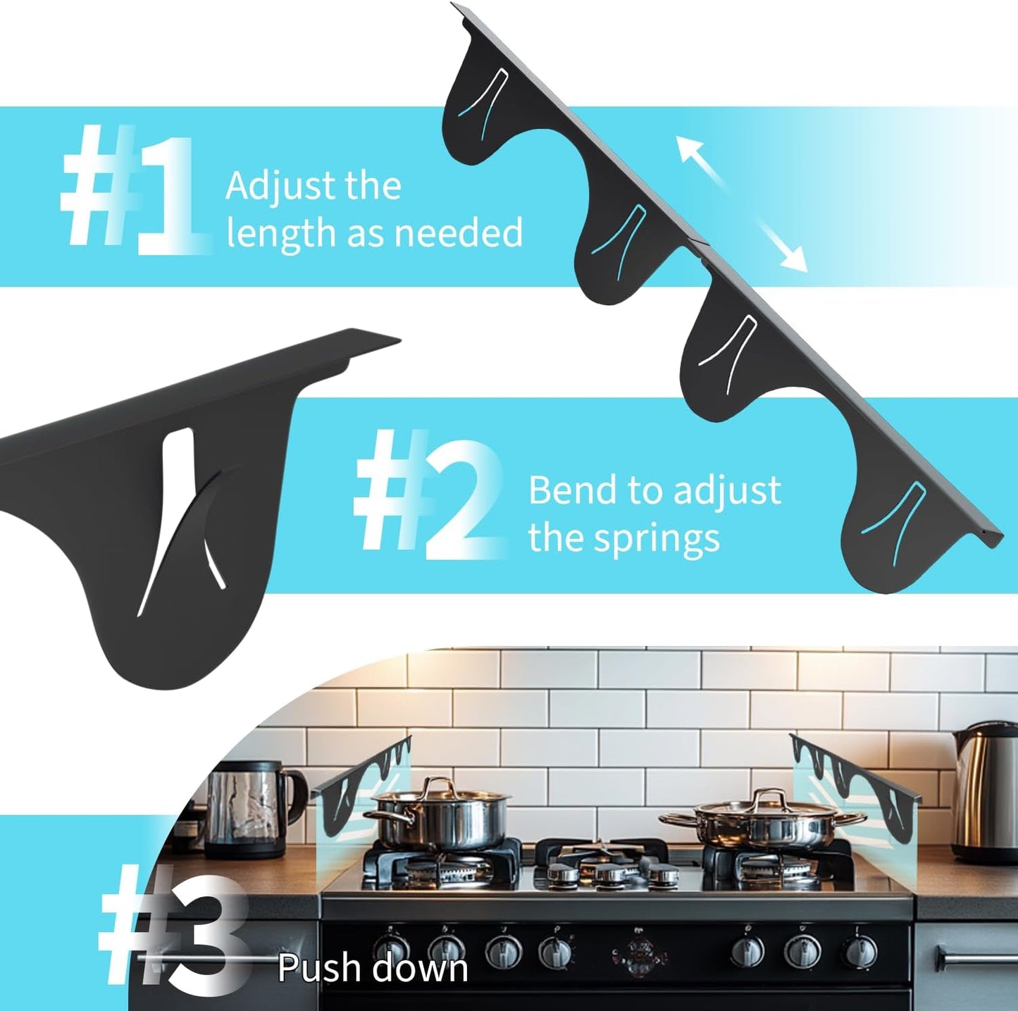 Stainless Steel Stove Gap Cover (2 Pack, Black), Stove Gap Filler for Kitchen, Range Trim Kit, Heat Resistant with Easy Clean, Adjustable Length 13.8” to 27.5”