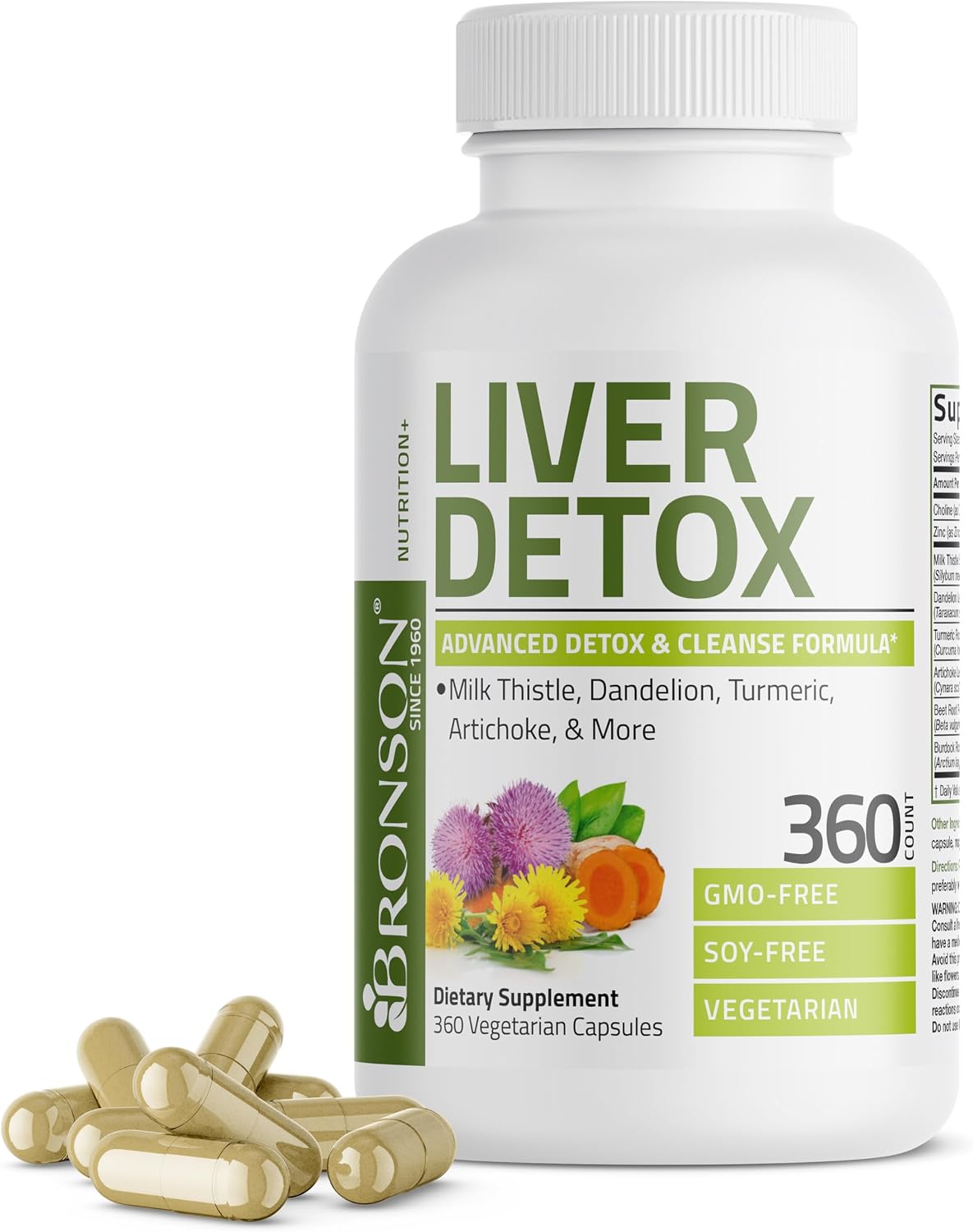 Bronson Liver Detox Advanced Detox & Cleansing Formula Supports Health Liver Function with Milk Thistle, Dandelion Extract, Turmeric, Artichoke Leaf & More, Non-GMO, 60 Vegetarian Capsules