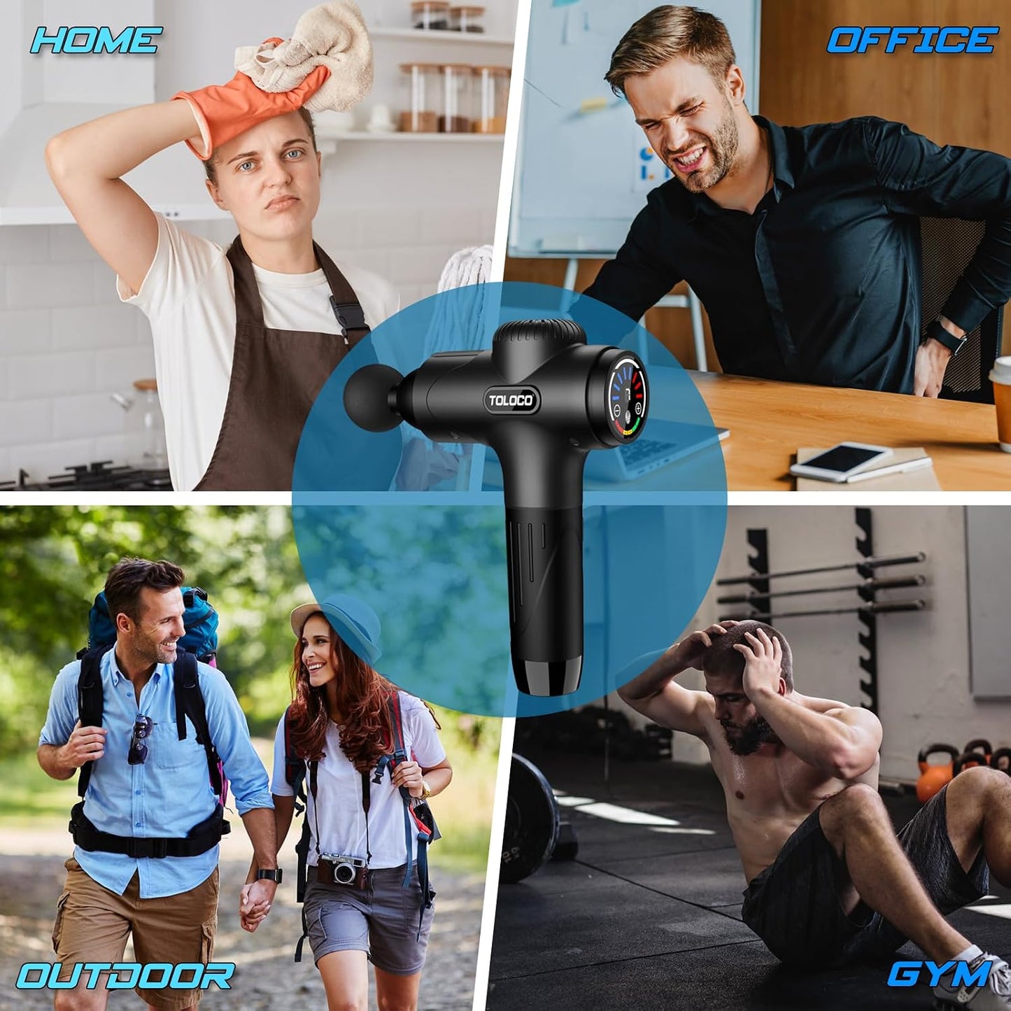 TOLOCO Deep Tissue Percussion Massage Gun with 10 Heads, Super Quiet Portable Electric Massager