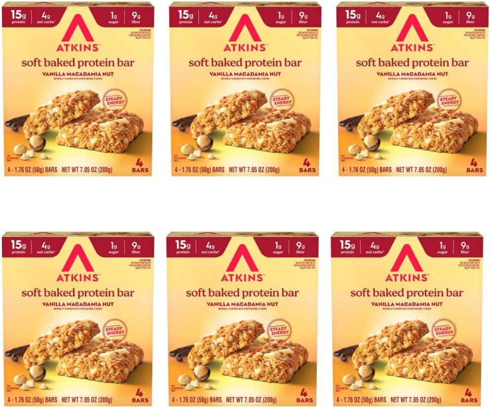 Atkins Soft Baked High Protein Bars, 12 pack, 2g sugar, 4g net carbs, 15g protein