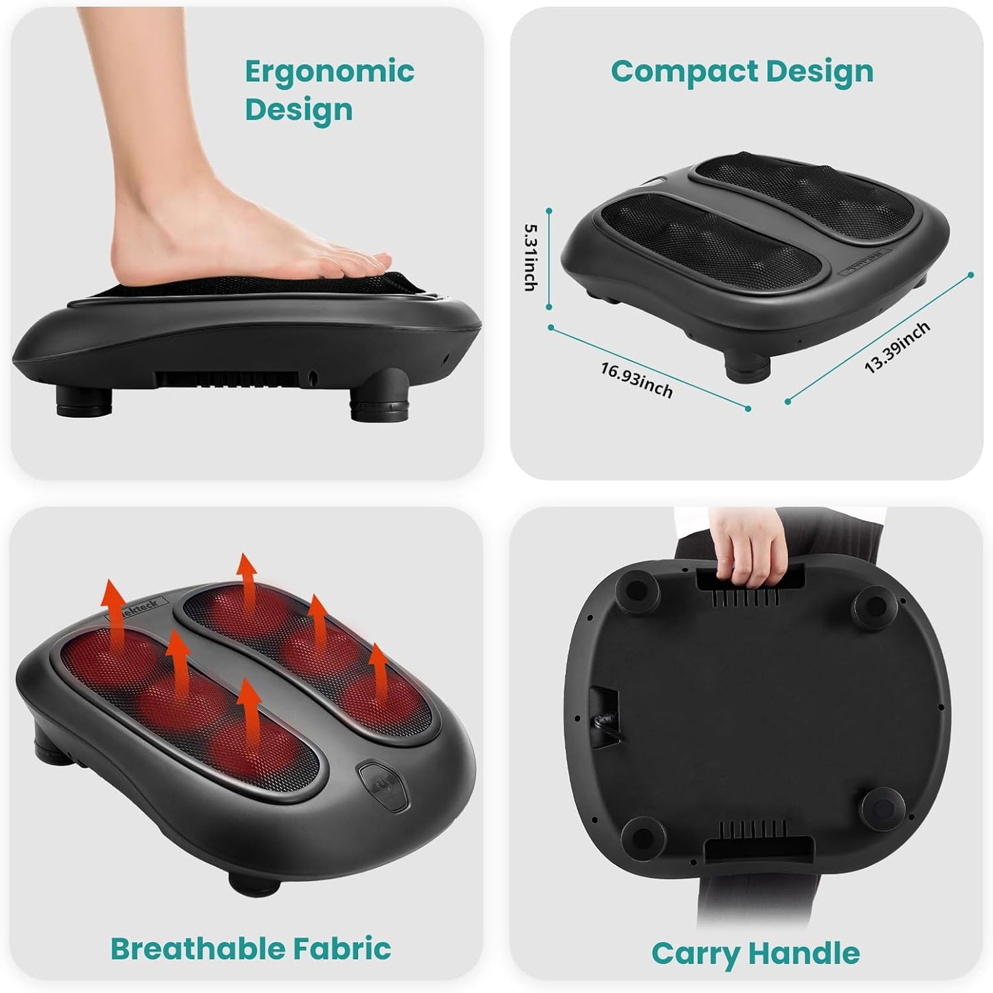 Nekteck Shiatsu Heated Electric Foot Massager with Heat for Pain Relief