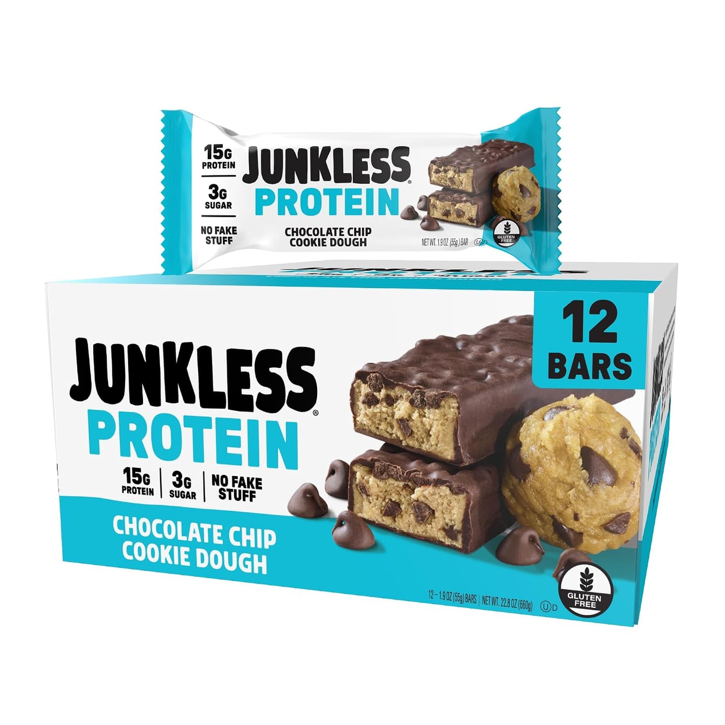 JUNKLESS Protein Bars Variety Pack with 4 Flavors and 12 Bars