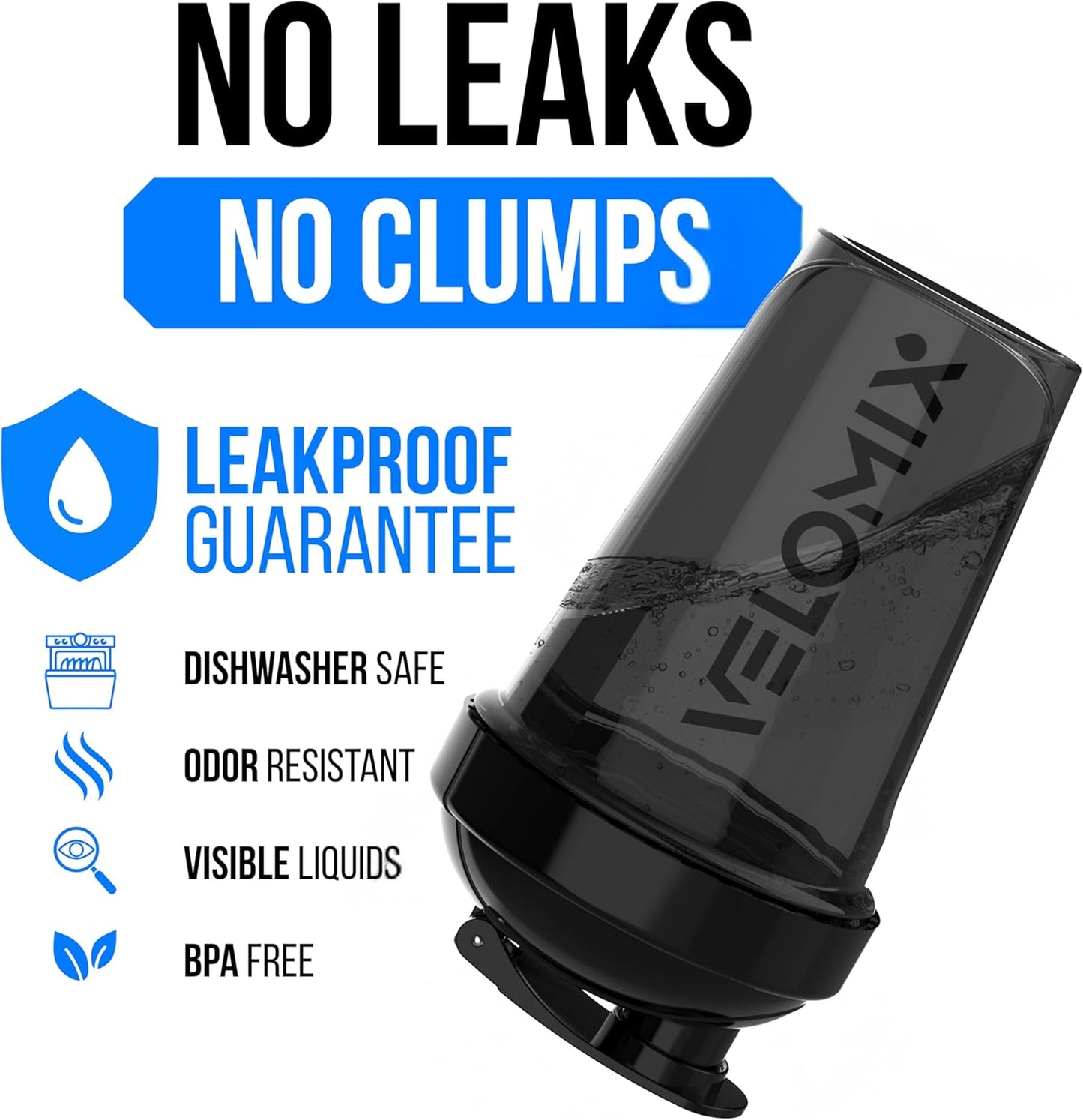 VELOMIX 6-Pack 20oz Protein Shaker Bottles - Leak-Proof, Dishwasher Safe