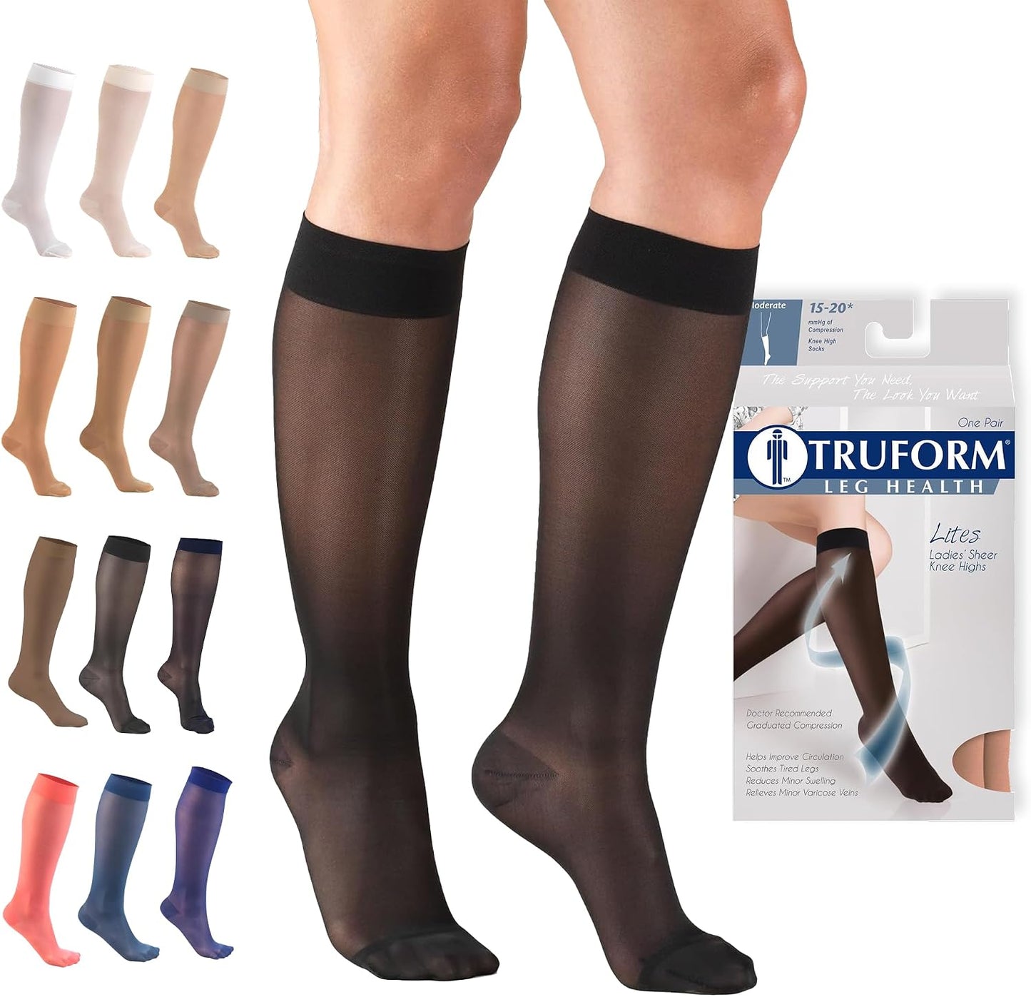 Truform 15-20 mmHg Women's Knee High Compression Stockings, 20 Denier, Nude, Medium