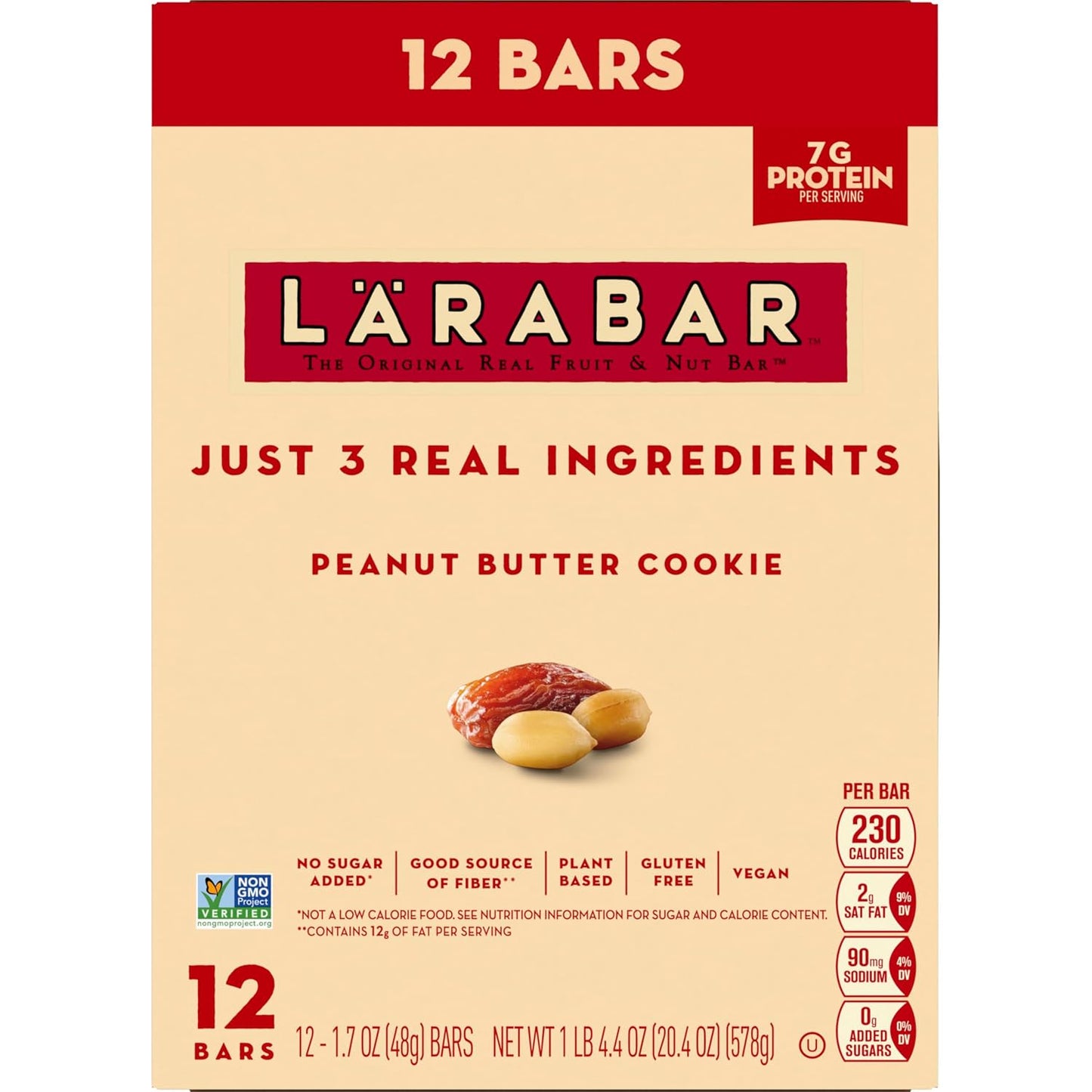 Larabar Peanut Butter Cookie Bars, 12 Count, 20.4 oz, Gluten Free and Vegan