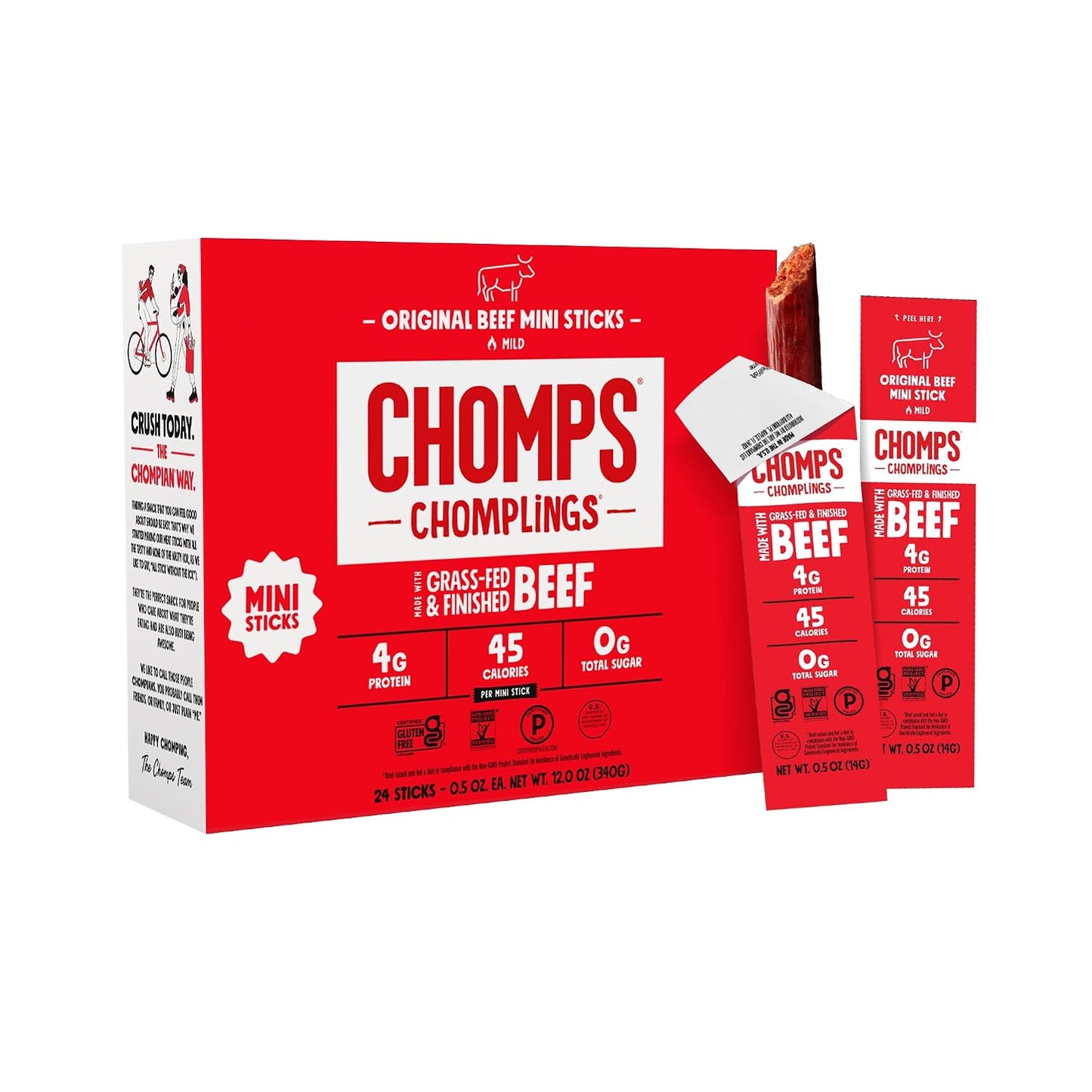 Chomps Grass-Fed Beef Jerky Snack Sticks 24-Pack 0.5oz Keto Paleo Whole30