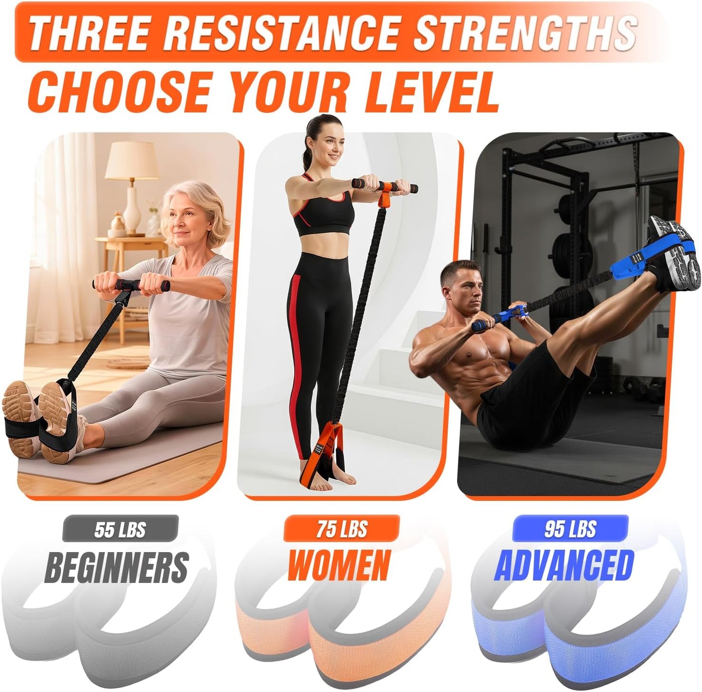 55lbs Pedal Resistance Bands with Handles for Full Body Workout
