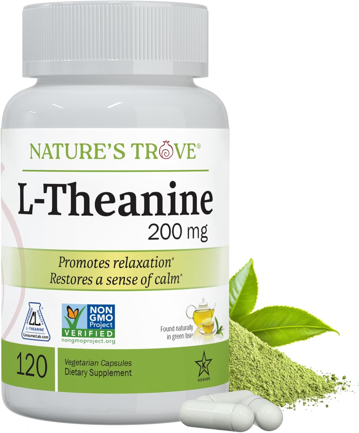 Nature's Trove L-Theanine 200mg 120 Vegetarian Capsules