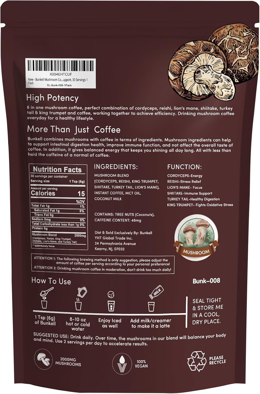 Mushroom Coffee Blend with 6 Adaptogenic Mushrooms for Energy and Immune Support