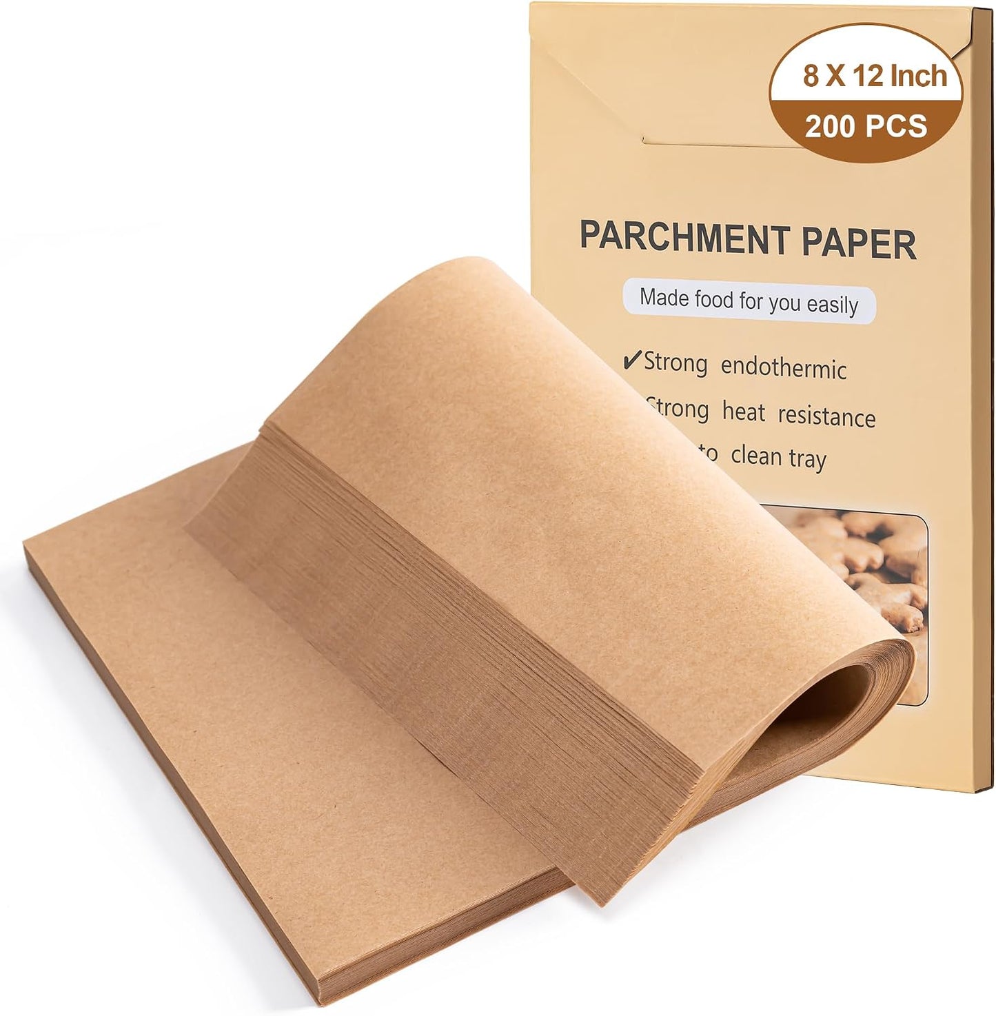 200Pcs Parchment Paper,12x16 In Non-Stick Precut Parchment Paper Sheets | Unbleached,Parchment For Baking Sheets,Fryer, Cooking,Oven,Perfect for Bread, Cakes, Barbecue
