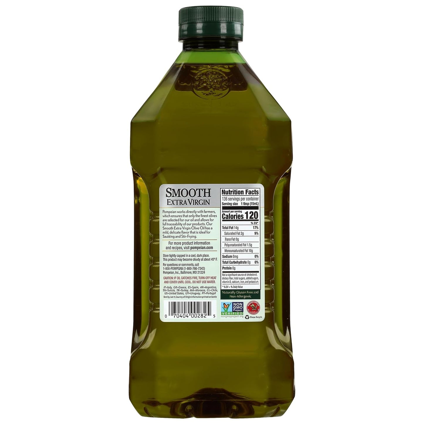 Pompeian Smooth Extra Virgin Olive Oil - 68 Fl Oz - First Cold Pressed for Cooking and Baking