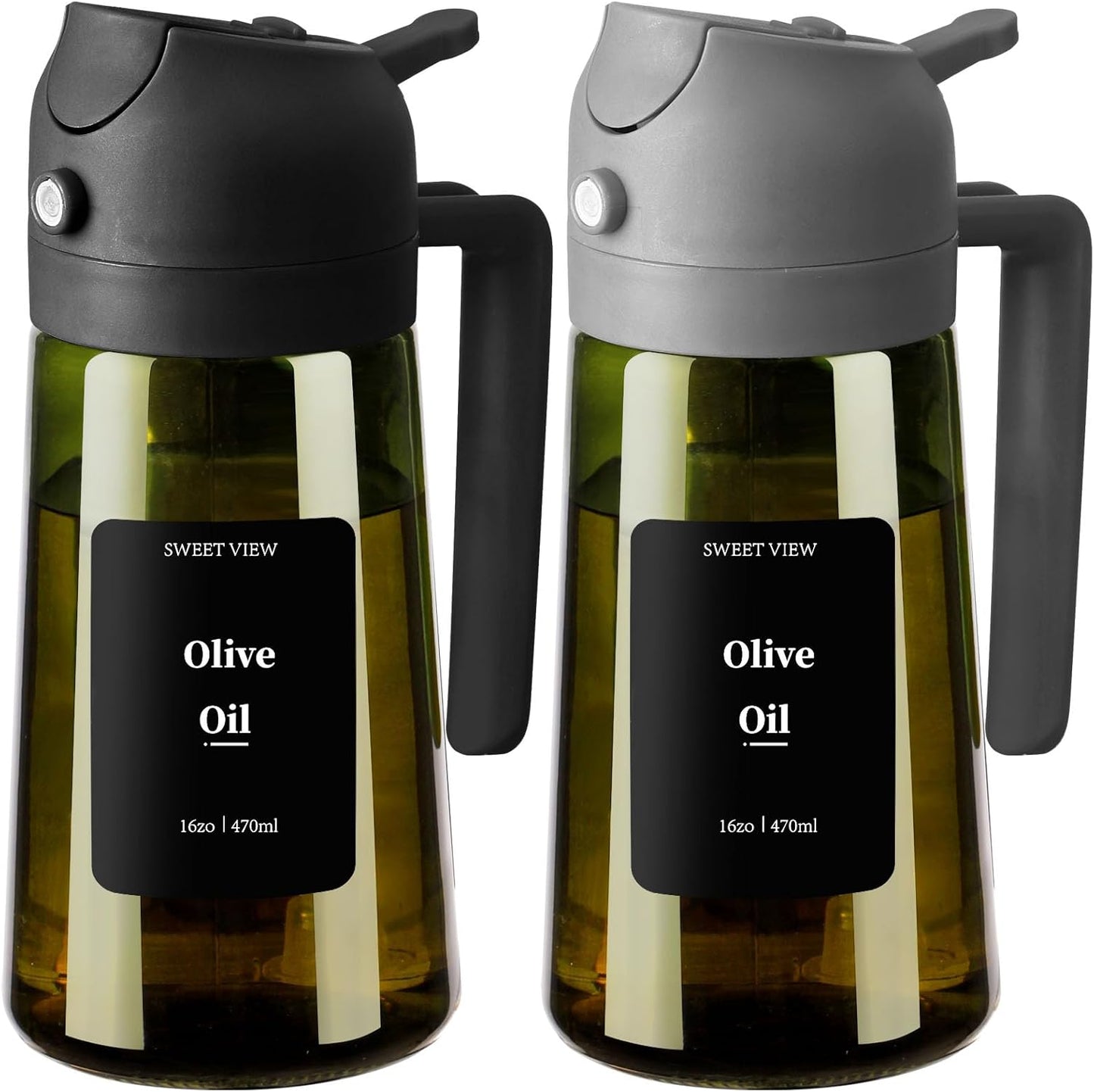 SWEET VIEW Olive Oil Sprayer for Cooking 16oz/470ml | Glass Light-Proof Oil Pourer for Kitchen with Stickers for Air Fryer, Cooking, Salad, BBQ with Stickers