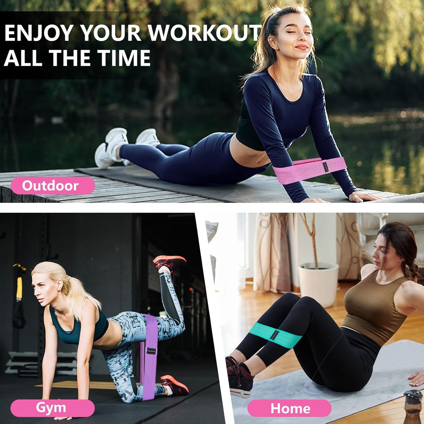 Fabric Resistance Bands, 3 Levels for Workout, Leg Strength Training, Rehab, Yoga