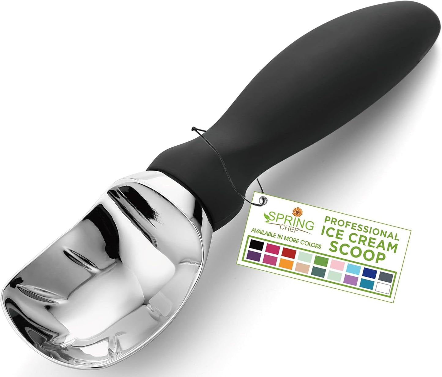 Spring Chef Heavy Duty Metal Ice Cream Scoop with Soft Grip Handle, Black | Professional Ice Cream Scooper for Kitchen, Dishwasher Safe Ice Cream Spoon for Gelato, Sorbet, Cookie Dough, Sundae, Melon
