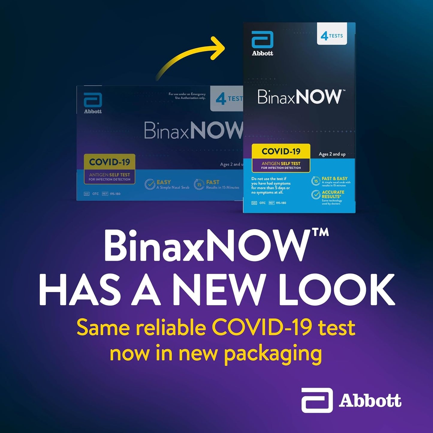 BinaxNOW COVID-19 Antigen Self Test Kit, 1 Pack, 4 Tests, 15-Minute Results