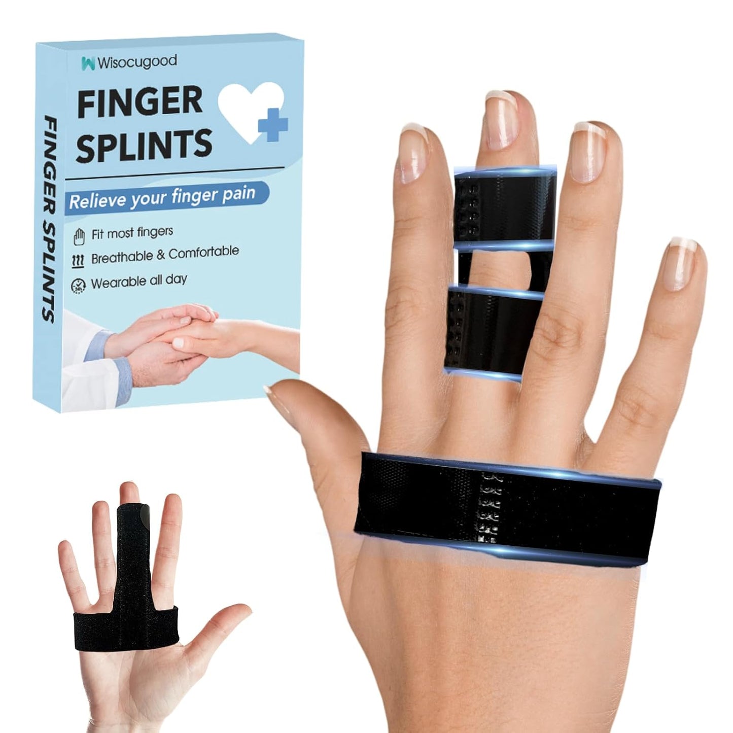 Finger Splint, Adjustable Finger Brace for Index, Middle, Ring Fingers, Pain Relief and Support