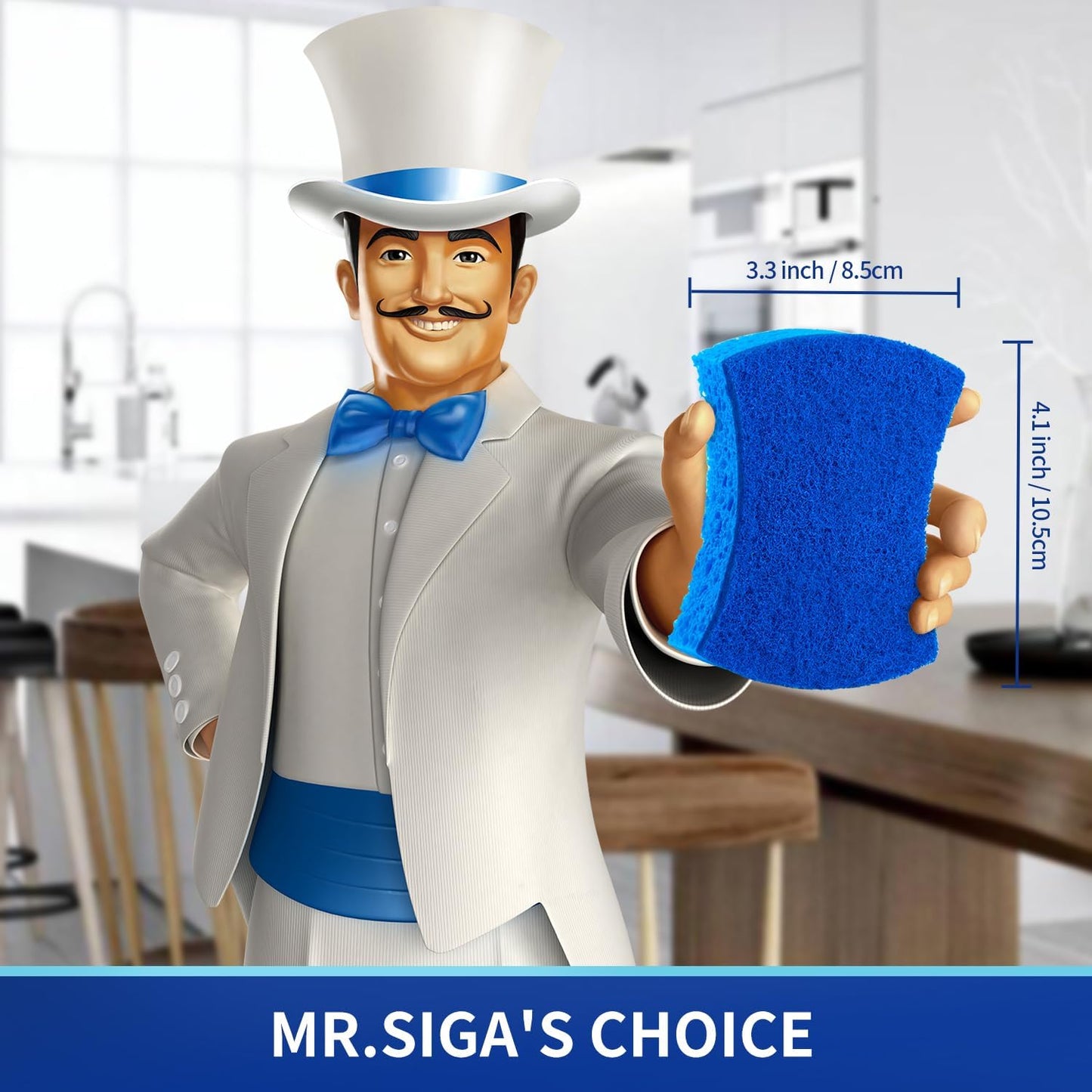 MR.SIGA Non-Scratch Cellulose Scrub Sponge, Dual-Sided Dish Sponge, 12 Pack | Dishwashing sponge for non stick cookware, scratch free dish sponges, kitchen sponges, cellulose sponges, sponges for dishes
