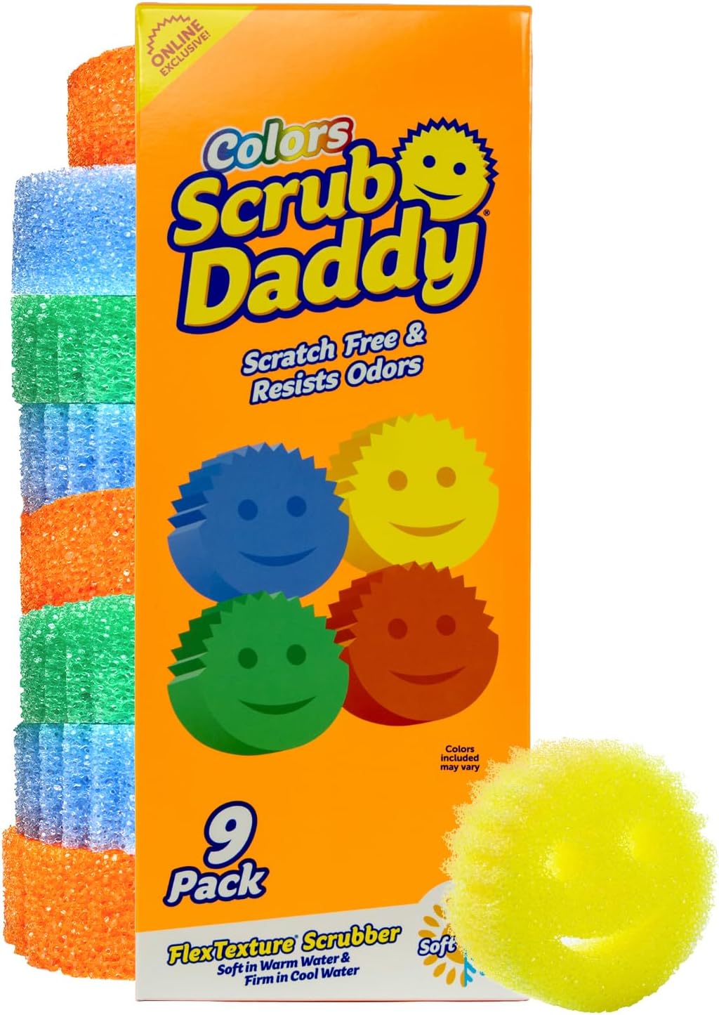 Scrub Daddy Colors Kitchen Sponges - Scratch-Free Dishwashing Sponges & Sponge for Kitchen Sink, Bathroom & Household Cleaning - BPA-Free Polymer Foam (3 Count)